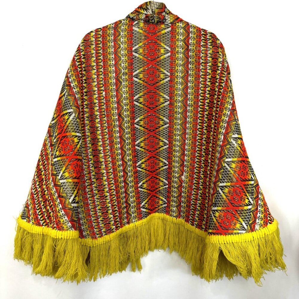 70’s Bright Orange Gold Metallic Hippie Boho Poncho Handcrafted Vtg Collectible - Picture 8 of 11